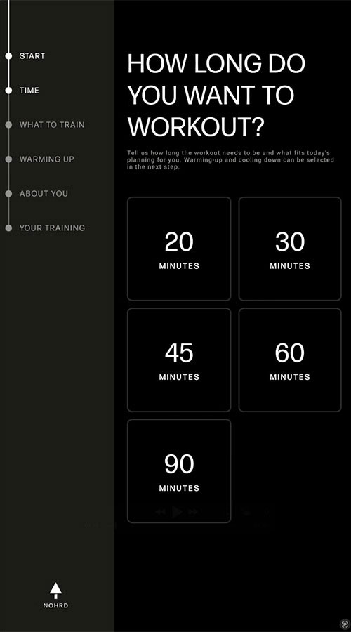 NOHRD Coach workout duration selection