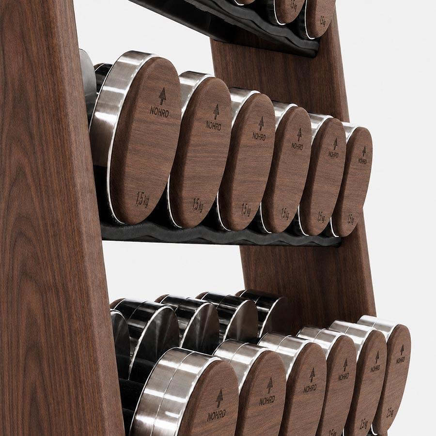 nohrd dumbbells nussbaum rack